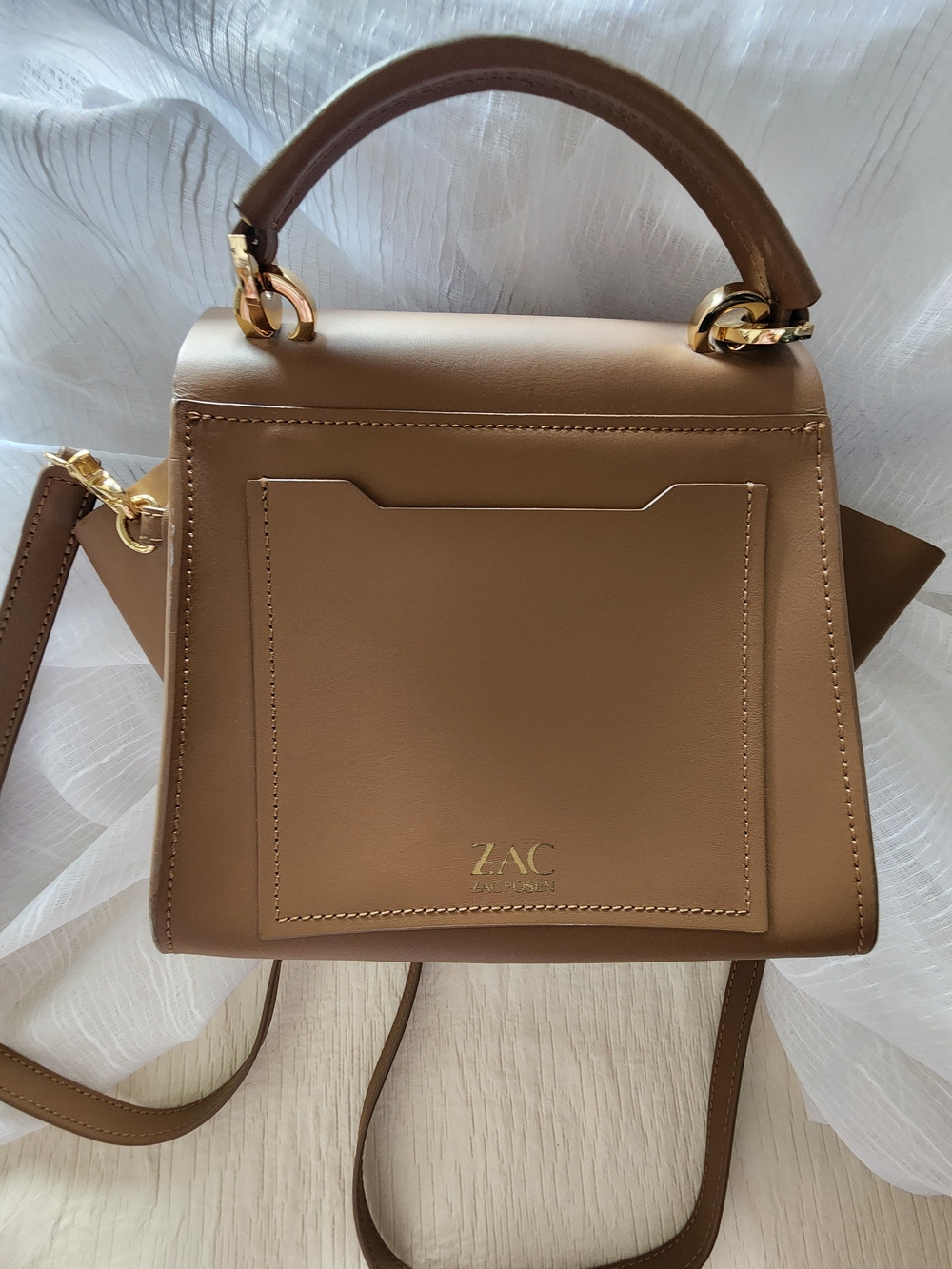 Zac Posen Tan Leather Top-Handle Crossbody - Picture 3 of 4